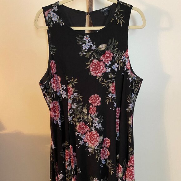 Torrid Swing Style Black with Flowers Dress - Picture 1 of 10